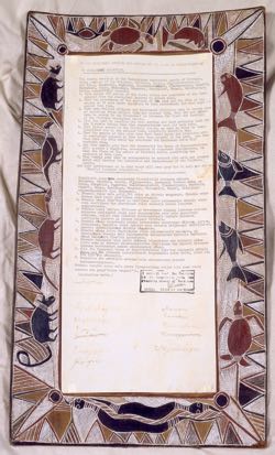 The Yirrkala bark petitions were tabled in Parliament in August 1963. Image courtesy of the House of Representatives, Australian Parliament House.